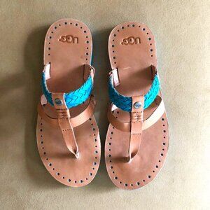 UGG Audra Thong Sandal Surf Blue Leather Size: 6